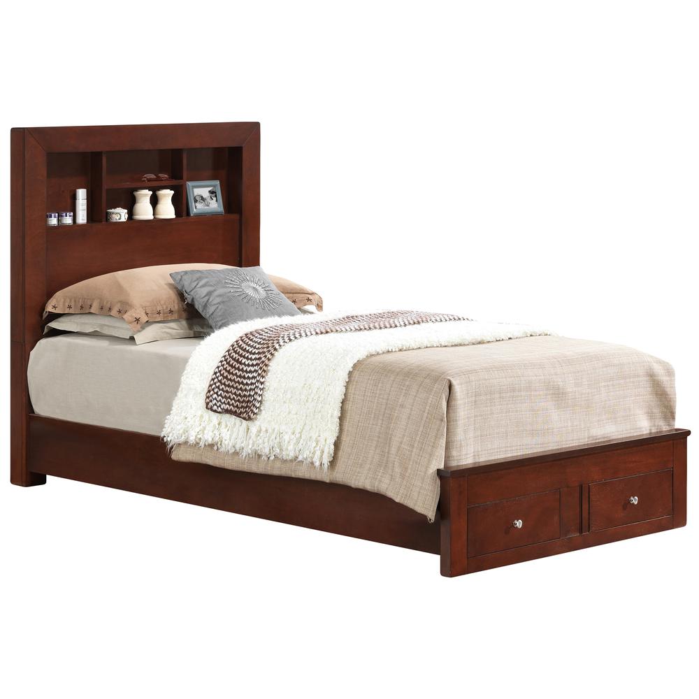 Burlington Cherry Twin Storage Platform Bed with Storage Drawers and Shelving Headboard. Picture 2