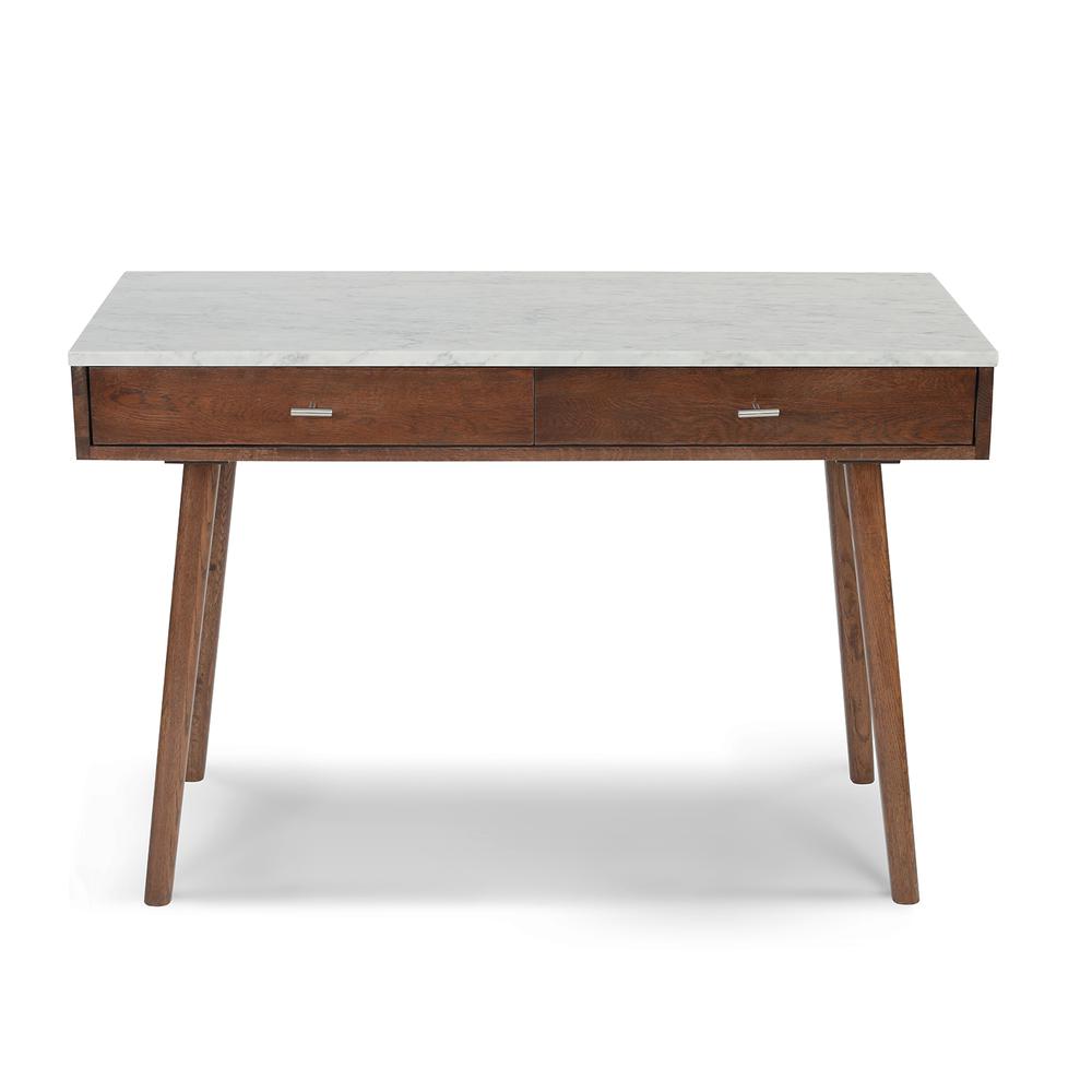 Viola 44" Rectangular White Marble Writing Desk with Walnut Legs, TBC-4103-PT1836-WHT. Picture 1