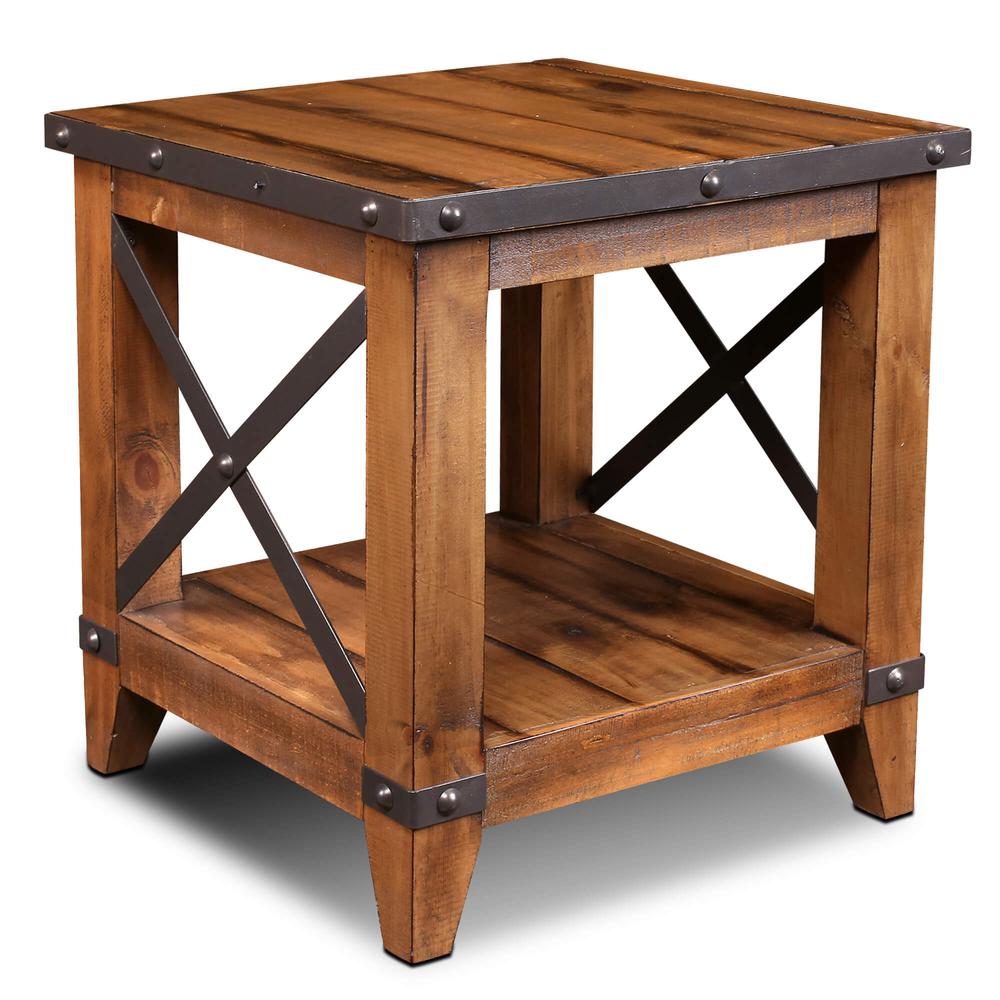 Rustic City 23.5 in. Rustic Natural Oak Square Solid Wood End Table. Picture 1