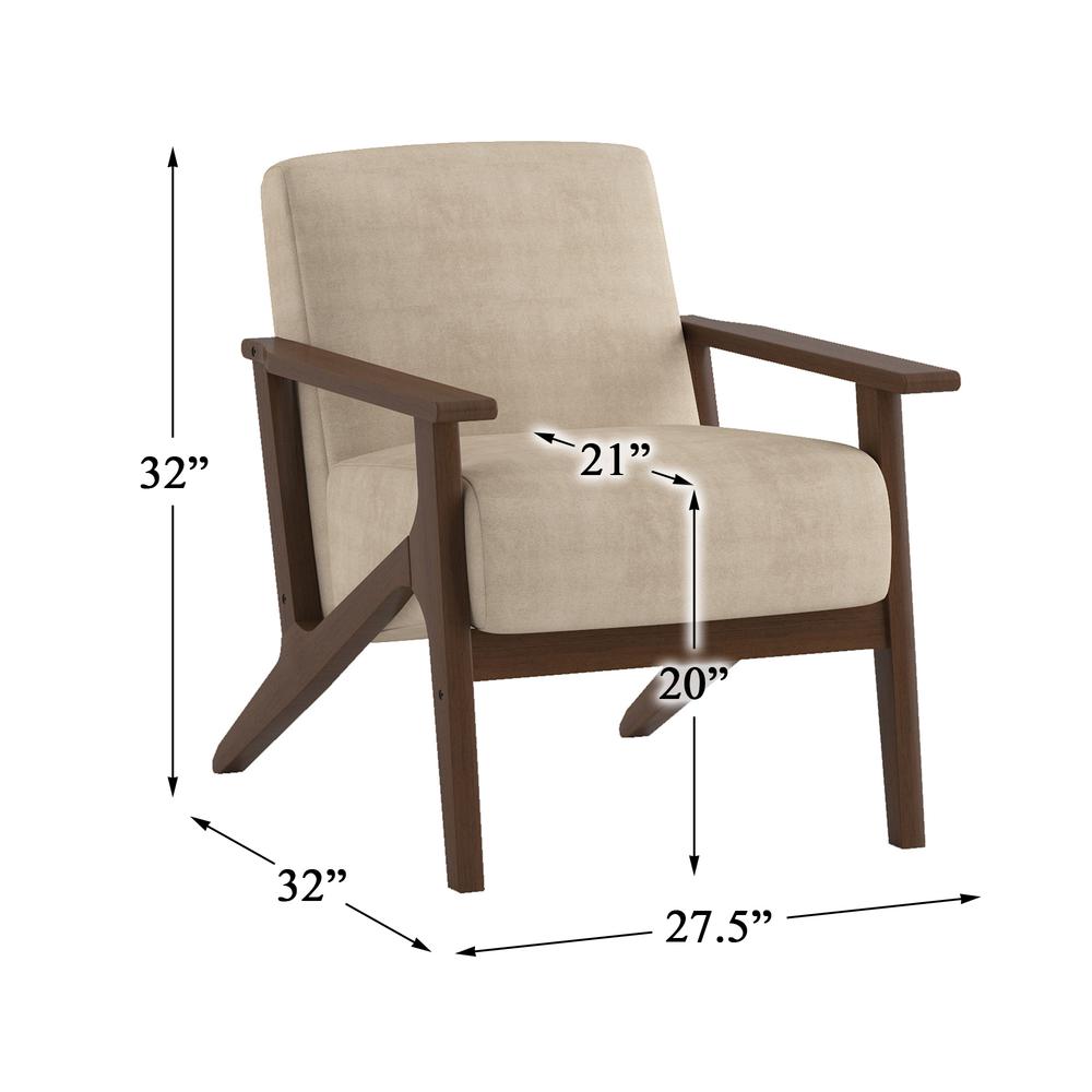 Malibu Light Brown Velvet Upholstered Solid Wood Walnut Finish Accent Chair. Picture 6