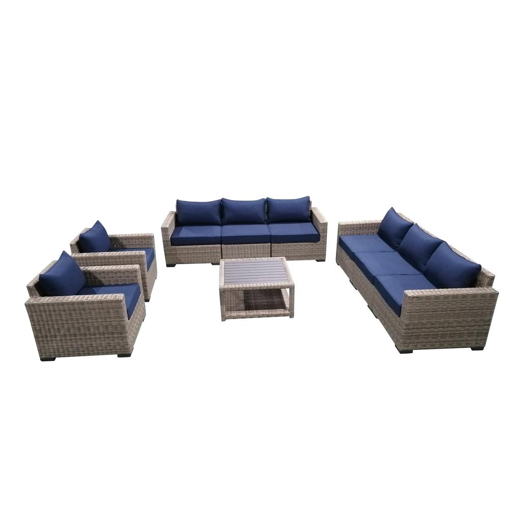 9-Piece Outdoor Patio Furniture Set Wicker Rattan Sectional Sofa & Couch with Coffee Table, CS-W21. Picture 1
