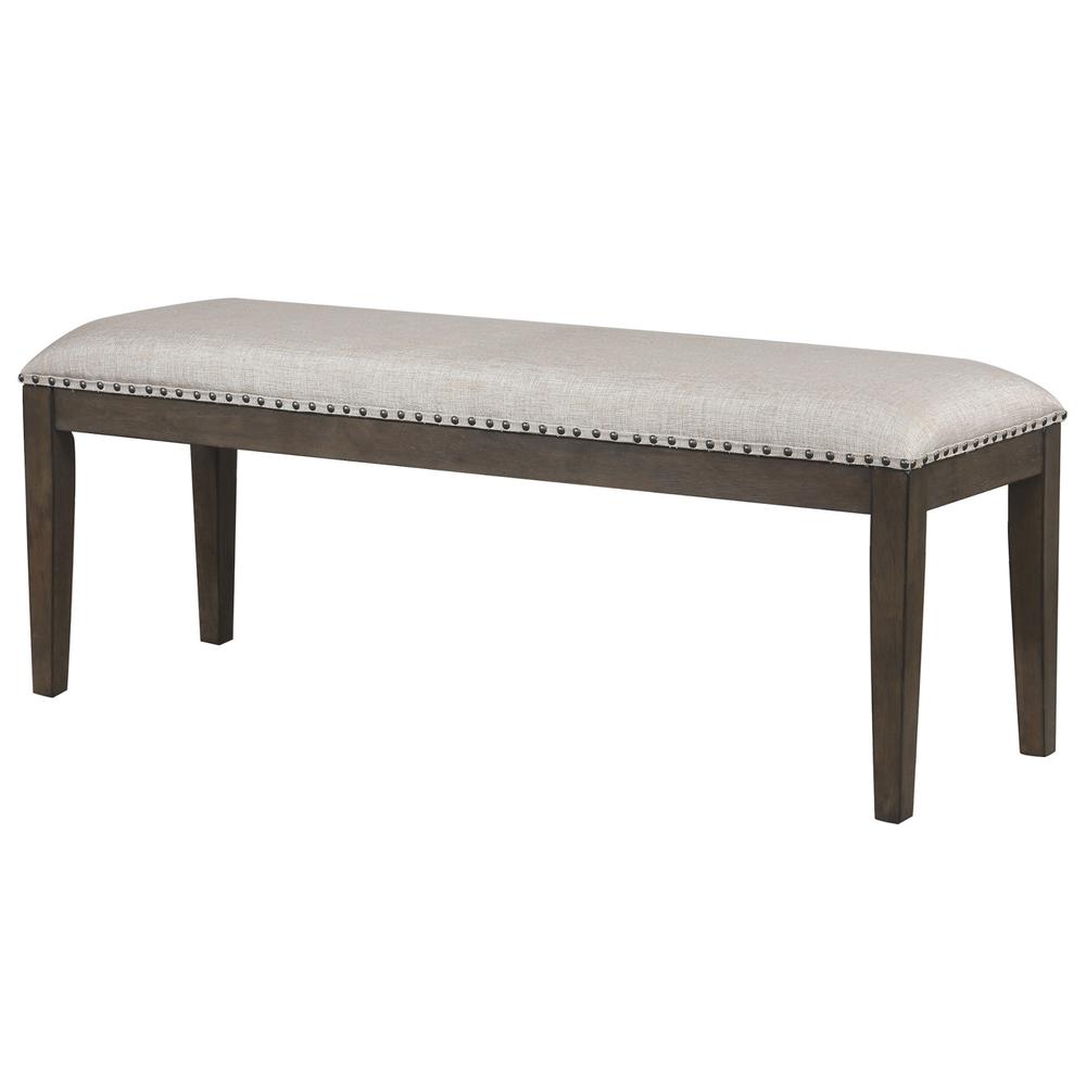 Cali Gray and Brown Dining Bench with Upholstered Seat and Nailheads 19 in. X 50 in. X 16 in.. Picture 1