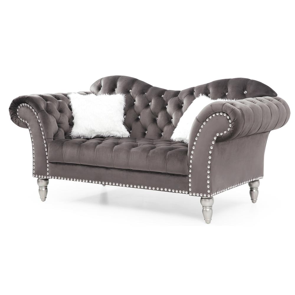 Wilshire 75 in. Dark Gray Velvet 3-Seater Sofa with 2-Throw Pillow. The main picture.