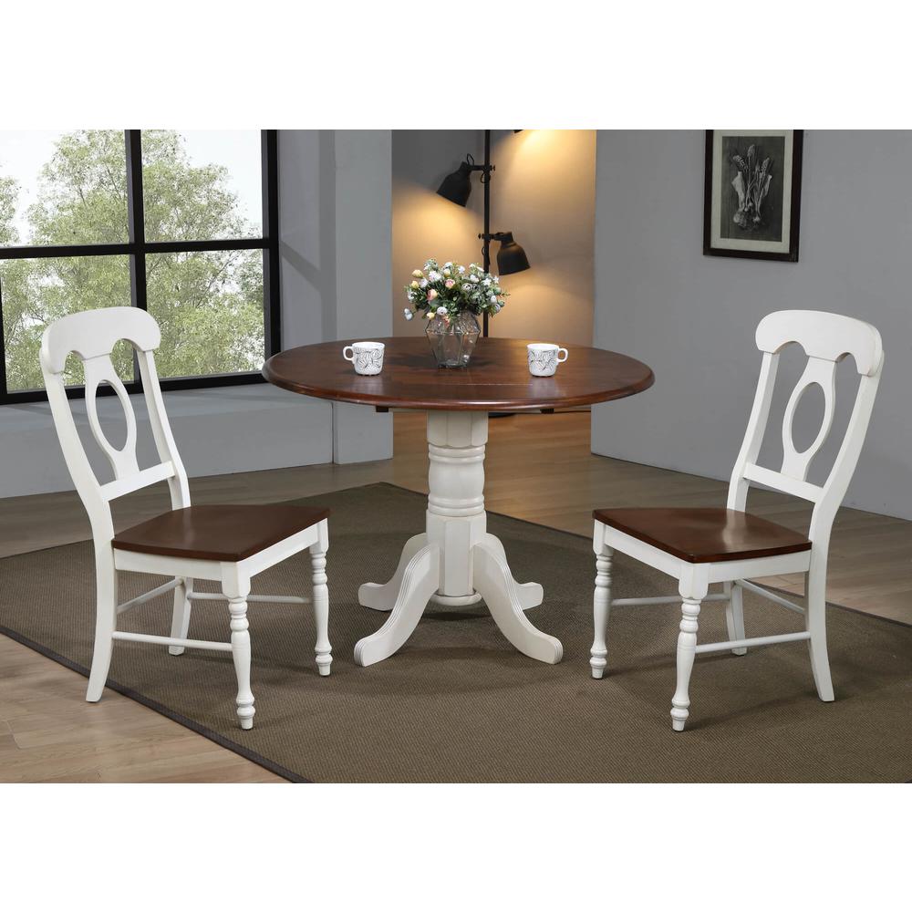 3-Piece Round Wood Top  White with Chestnut Brown Dining Set with Napoleon Chairs. Picture 8