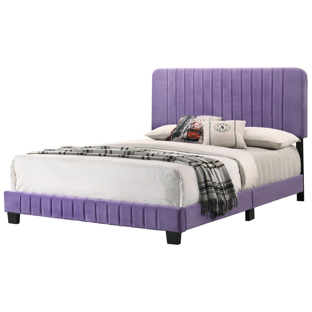 Lodi Purple Velvet Upholstered Channel Tufted King Panel Bed. Picture 1