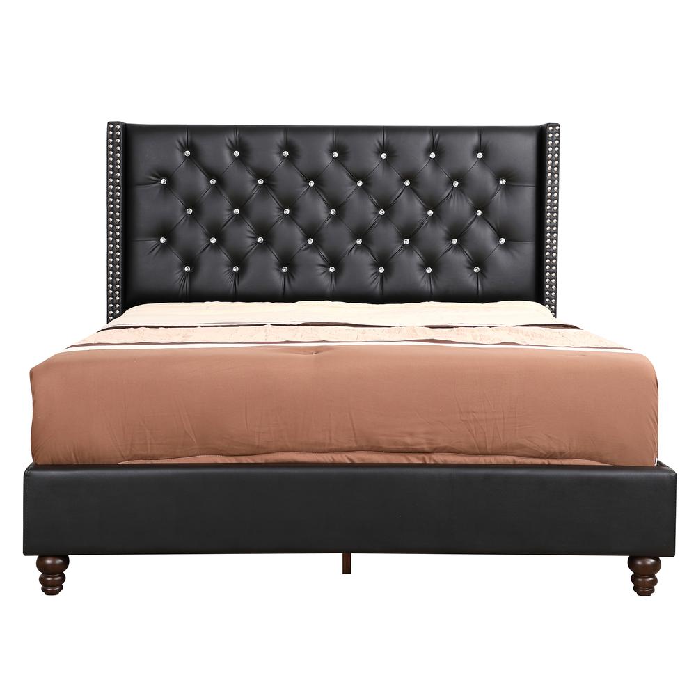 Julie Black Tufted Low Profile King Panel Bed with Faux Leather Cover. Picture 2
