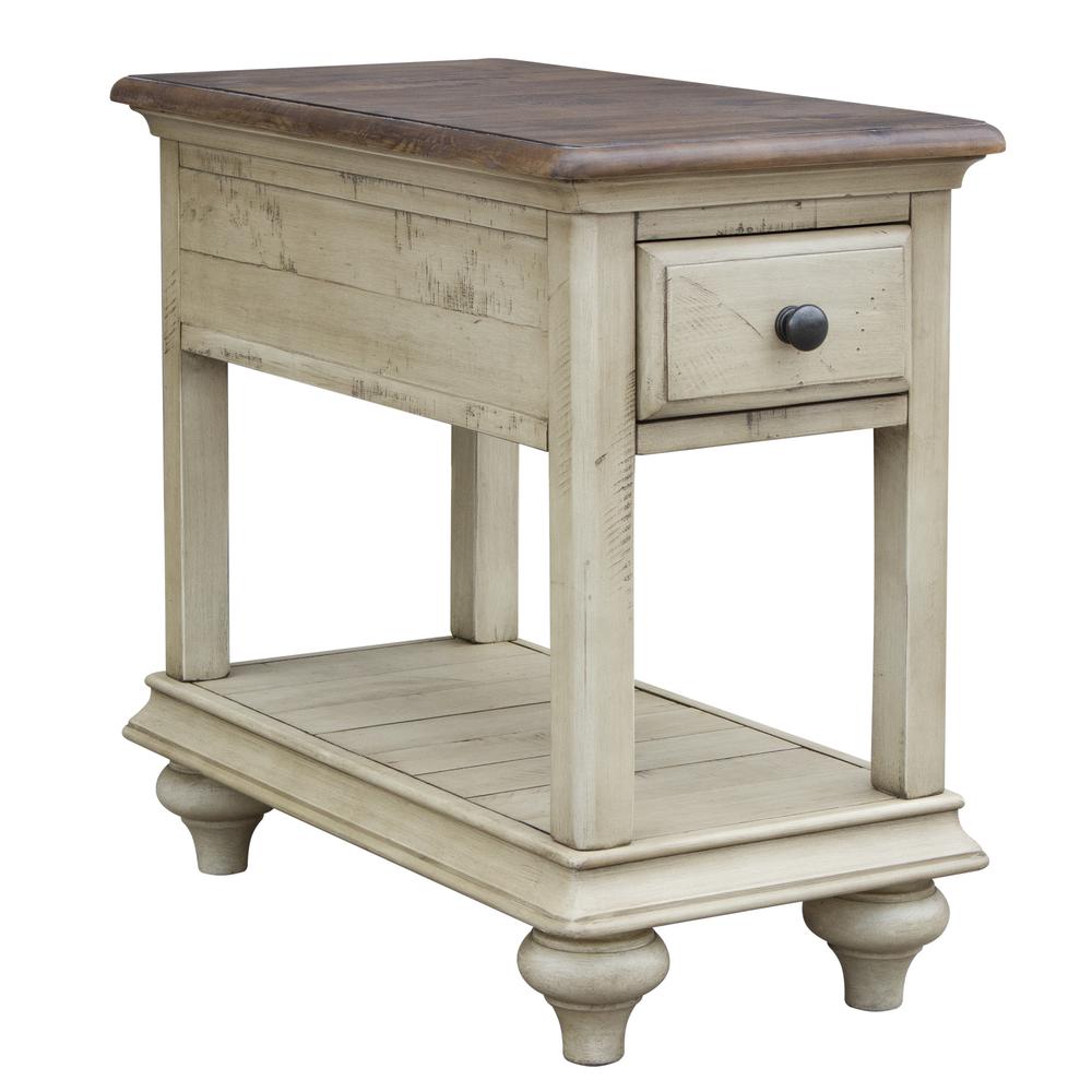 Shades of Sand 14 in. Cream Puff and Walnut Brown Rectangular Solid Wood End Table with 1 Drawer. Picture 2
