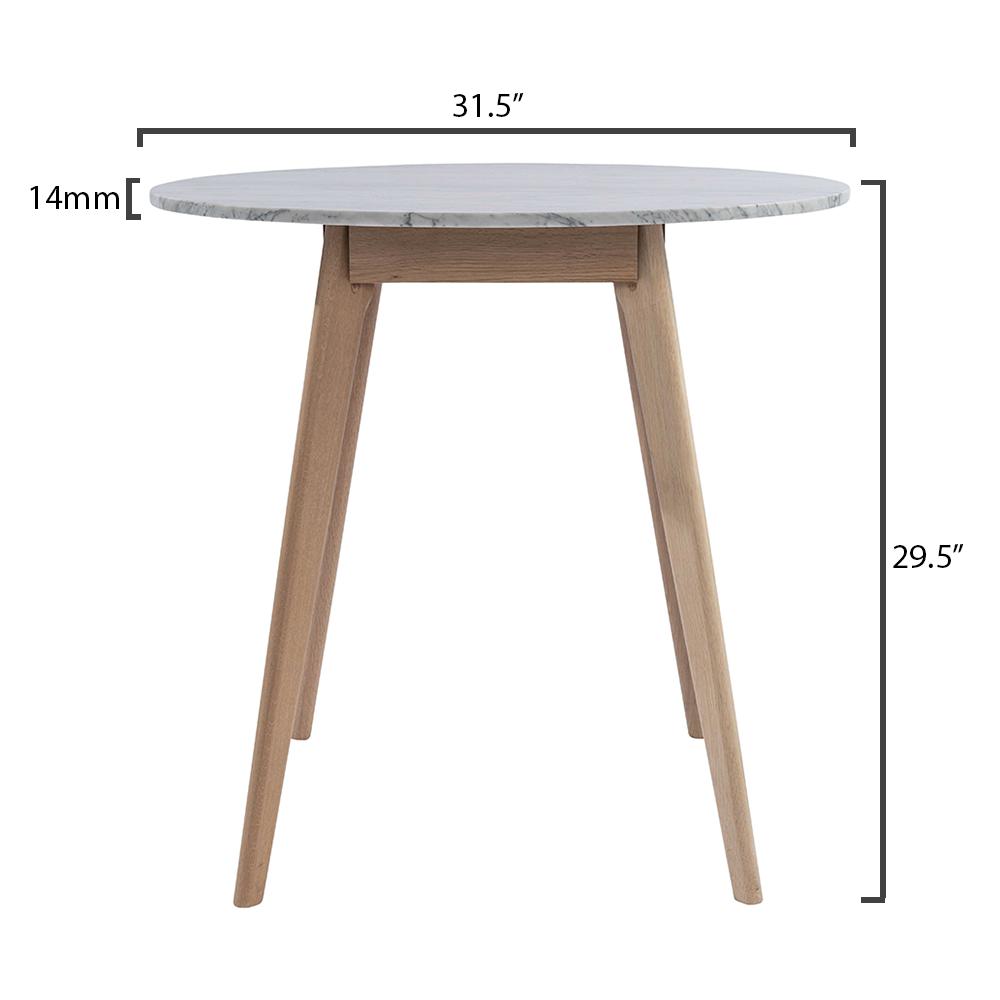 Avella 31" Round Italian Carrara White Marble Dining Table with Oak Legs. Picture 6