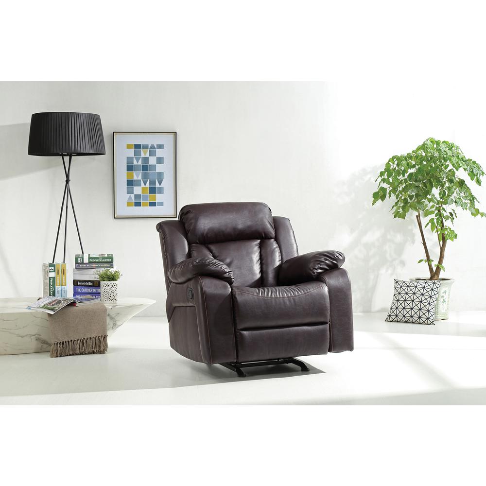 Daria Dark Brown Faux Leather Upholstery Reclining Chair. Picture 5