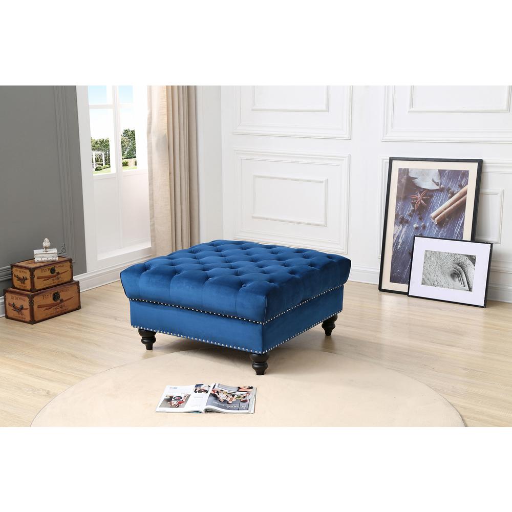 Nola Navy Blue Tufted Ottoman. Picture 5