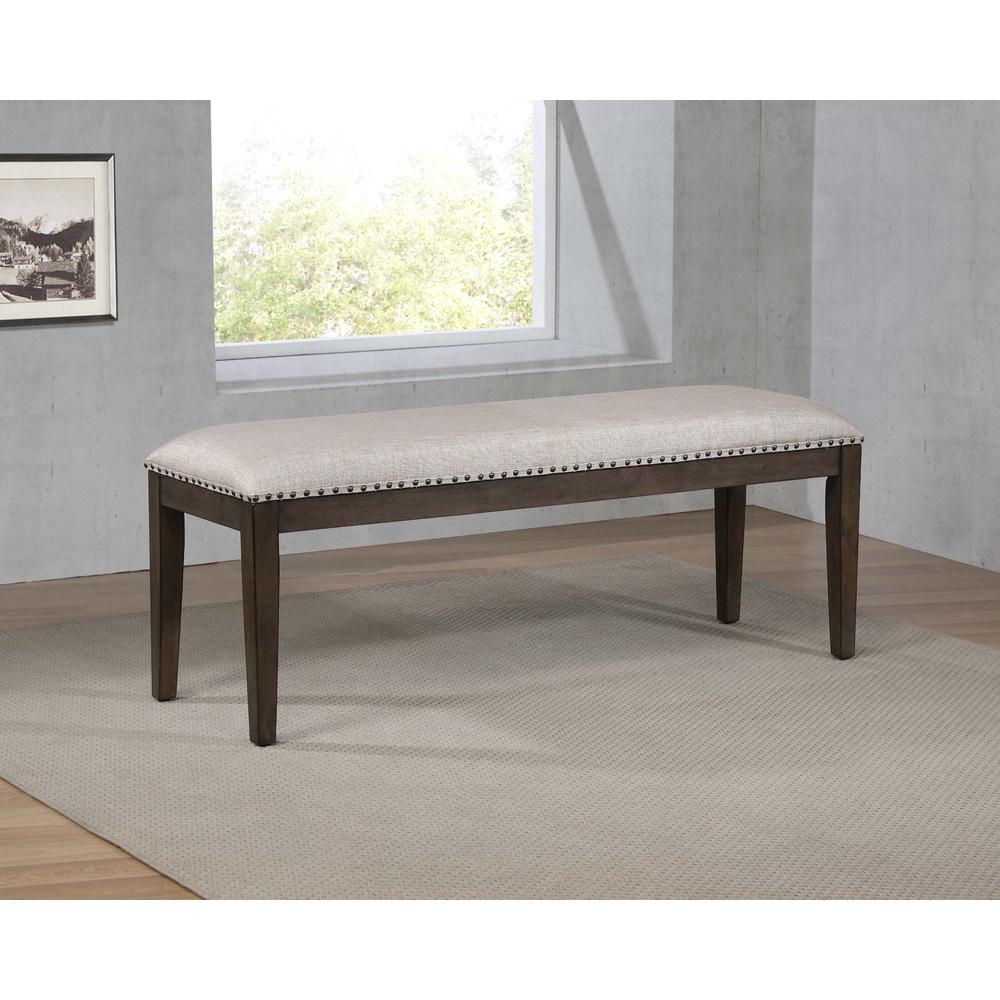 Cali Gray and Brown Dining Bench with Upholstered Seat and Nailheads 19 in. X 50 in. X 16 in.. Picture 5