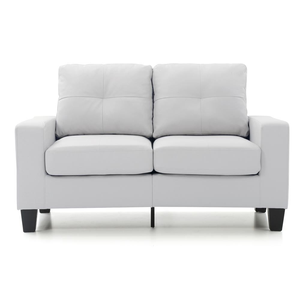 Newbury 58 in. W Flared Arm Faux Leather Straight Sofa in White. Picture 1