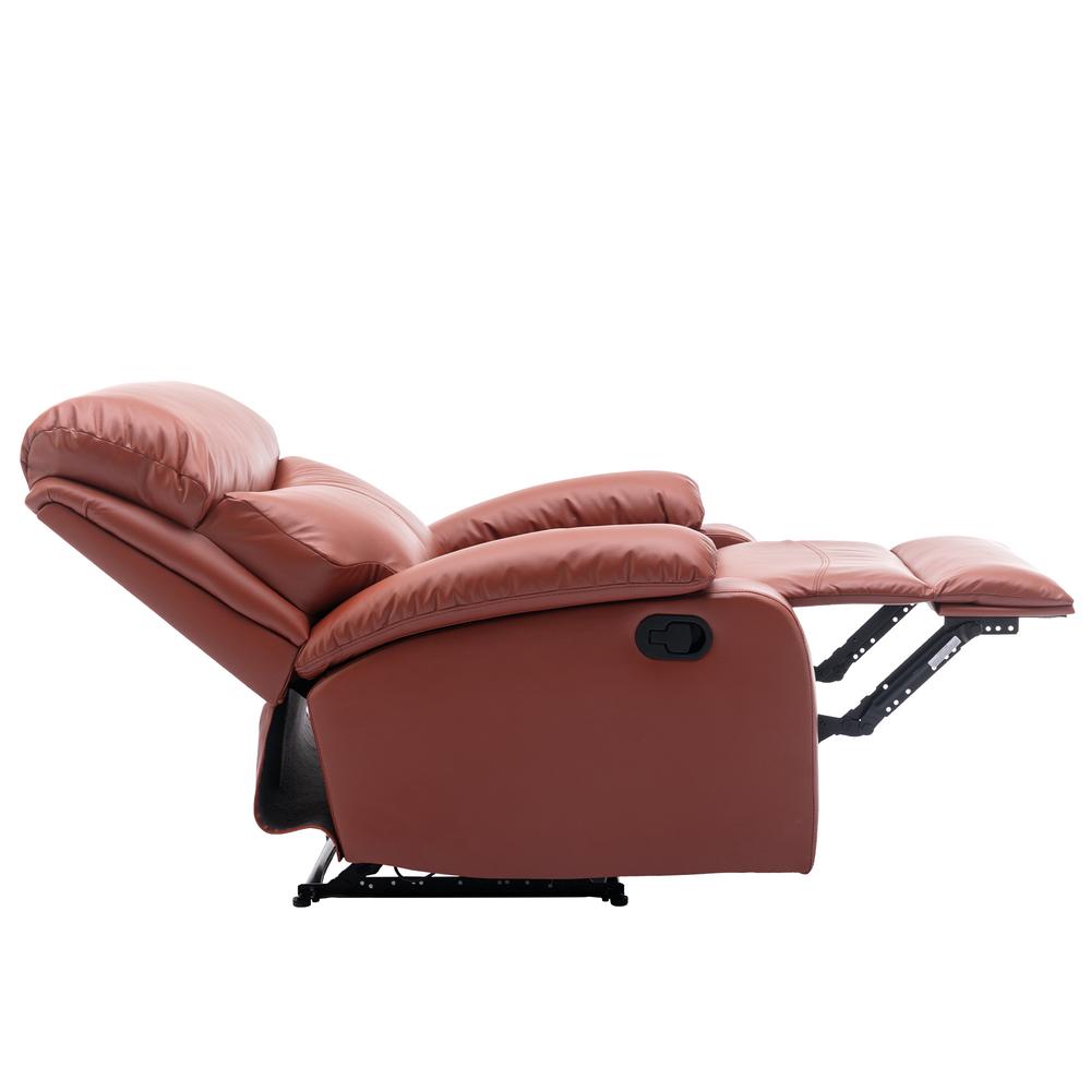 Yingj Brown Wide Manual Standard Recliner with Technical Leather Thick Armrests. Picture 6