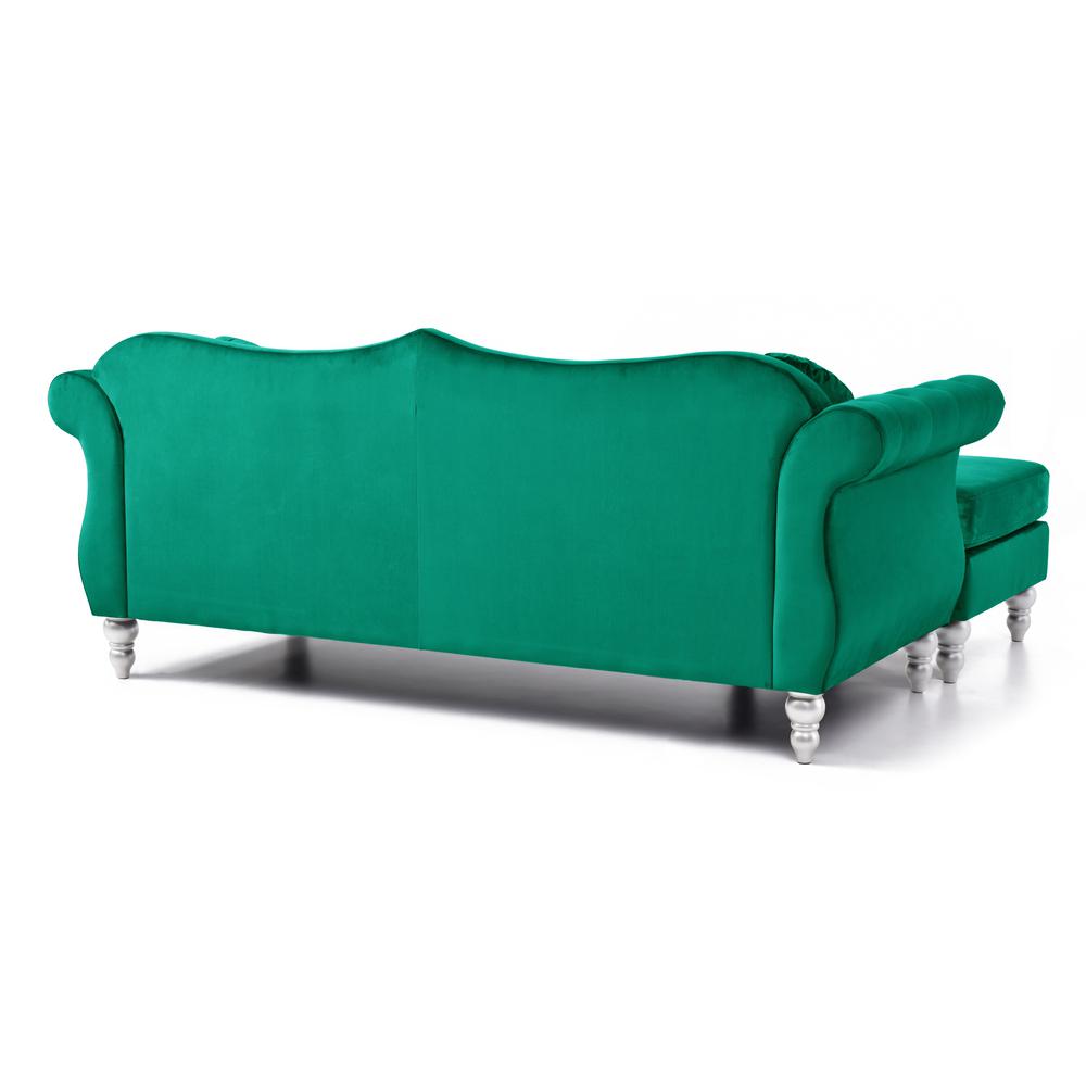 Hollywood 81 in. Green Velvet Chesterfield Sectional Sofa with 2-Throw Pillow. Picture 4