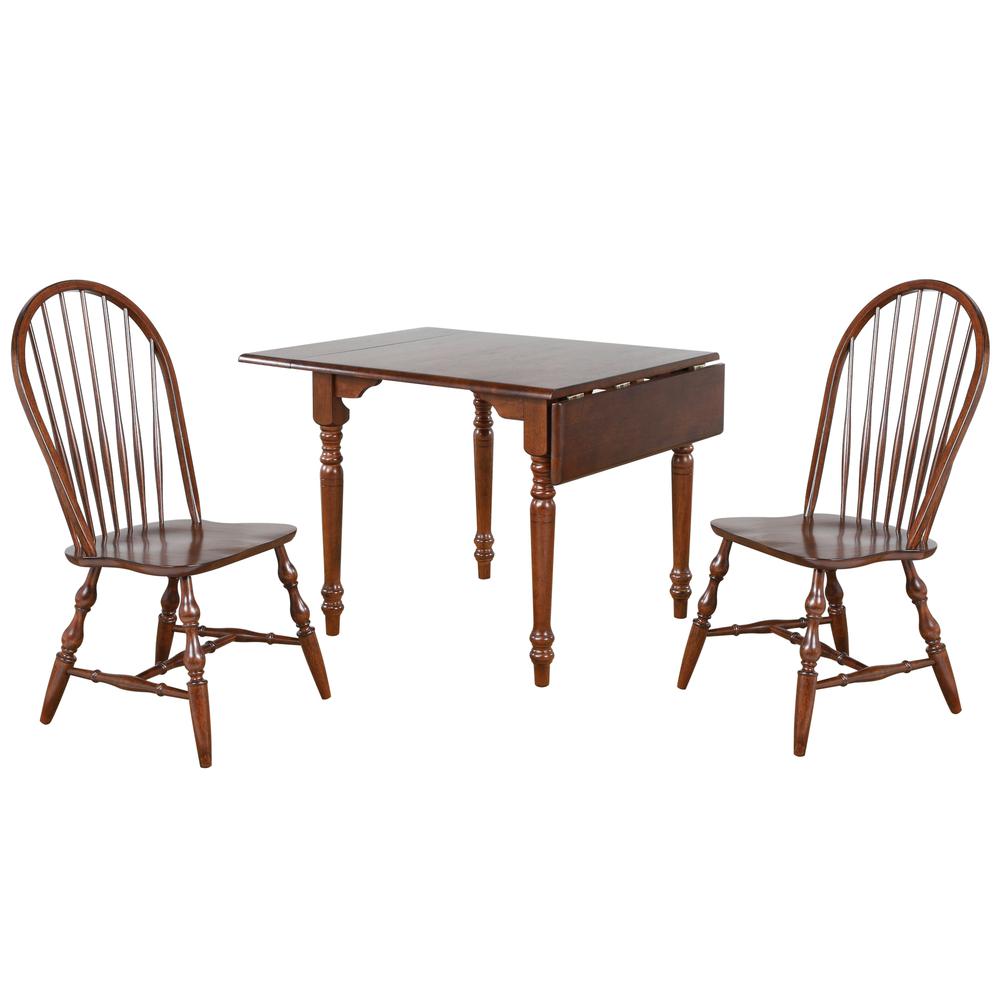 Andrews 3-Piece Solid Wood Top Distressed Chestnut Brown Dining Table Set with Expandable Drop Leaf. Picture 1