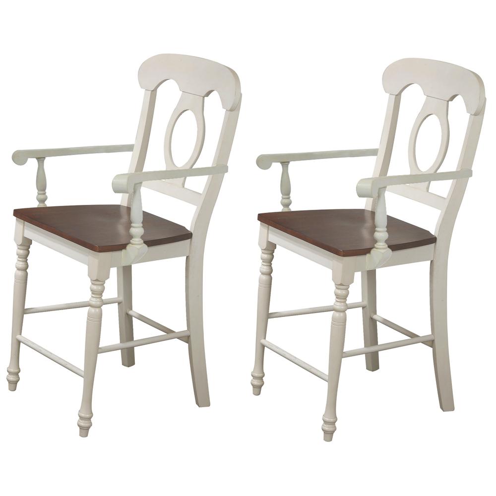 42.5 in.  White and Chestnut Brown High Back 24 in. Bar Stool with Solid Wood Seat (Set of 2). Picture 3