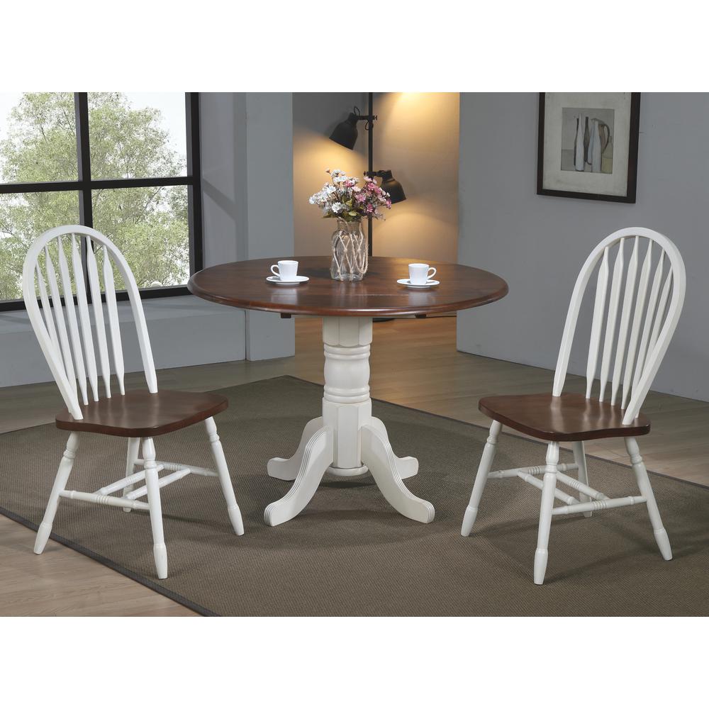 3-Piece Round Wood Top Distressed Antique White with Chestnut Brown Dining Set. Picture 8