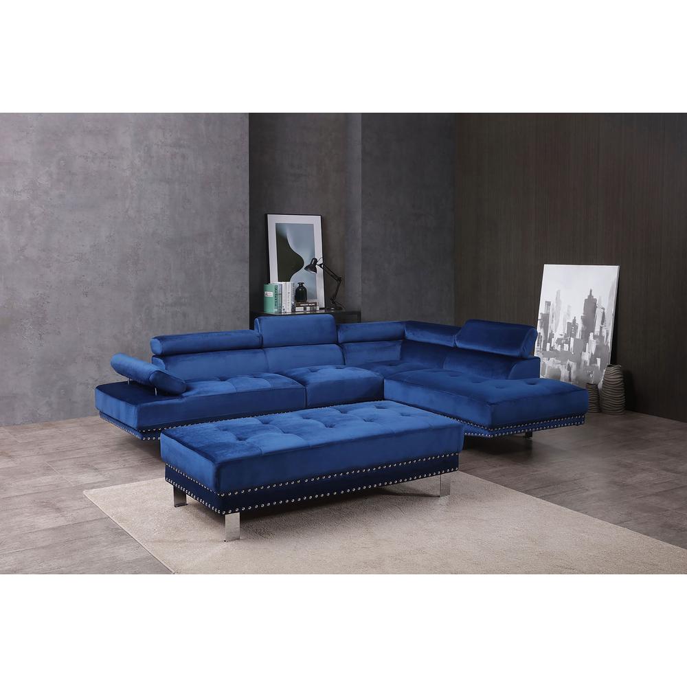 Derek 109 in. W 2-piece Velvet L Shape Sectional Sofa in Navy Blue. Picture 5