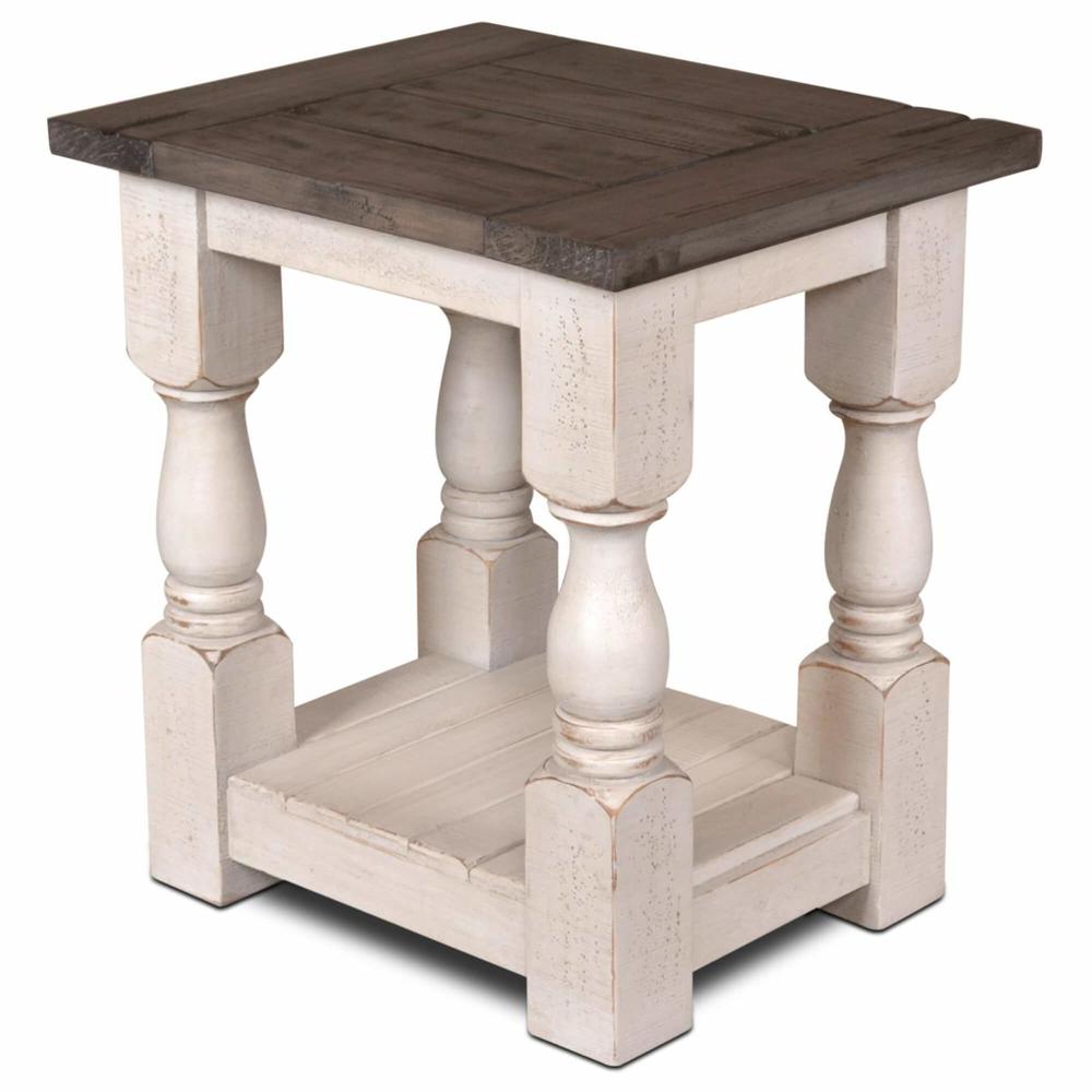 Rustic French 18 in. Cottage White and Brown Rectangular Wood End Table. Picture 1