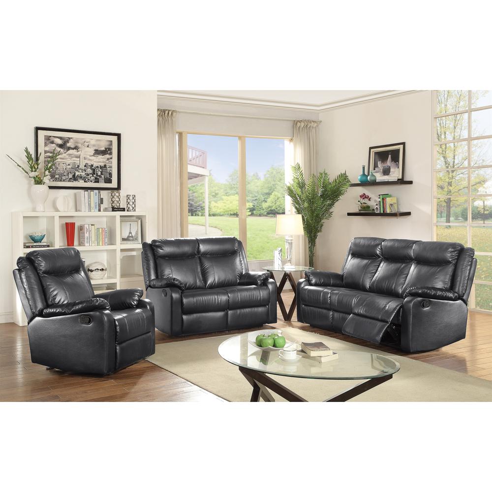 Ward 76 in. Black Faux leather 3-Seater Reclining Sofa with Pillow Top Arm. Picture 5