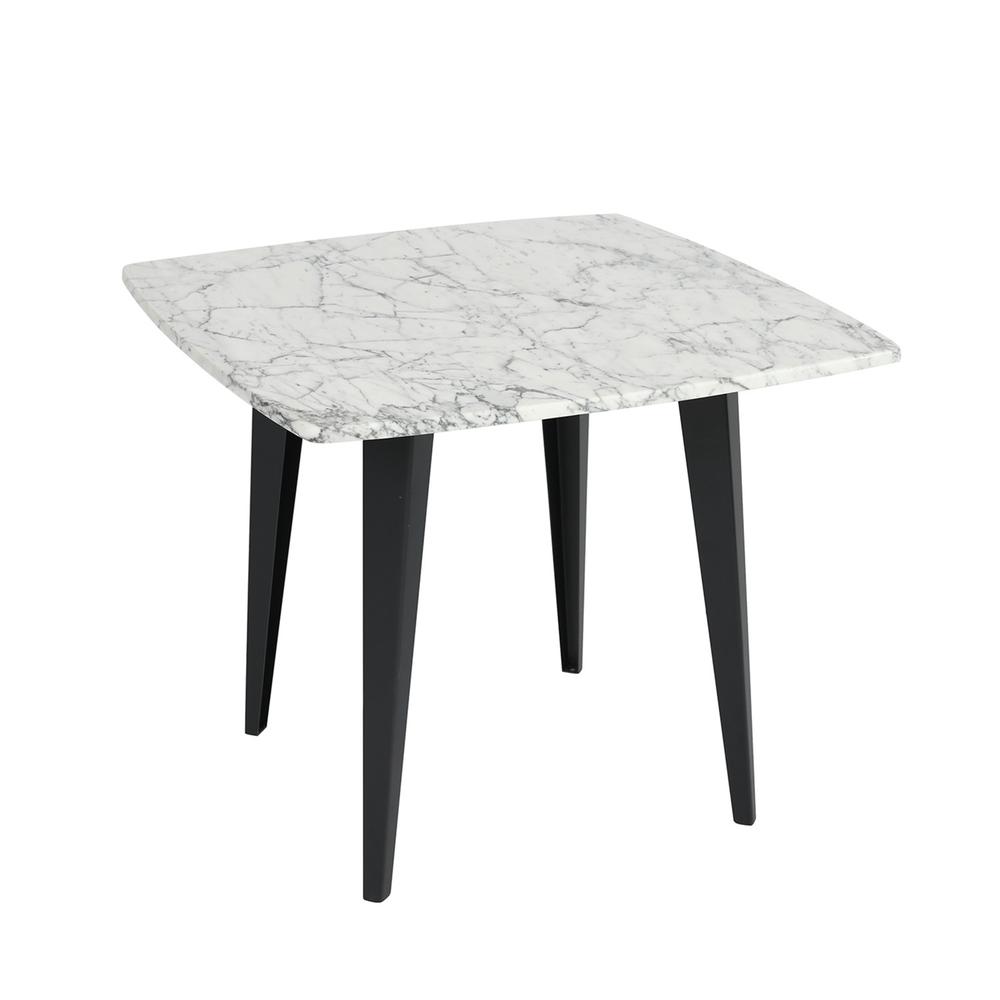 Soro 24" Square Italian Carrara White Marble Side Table with Metal Legs. Picture 2