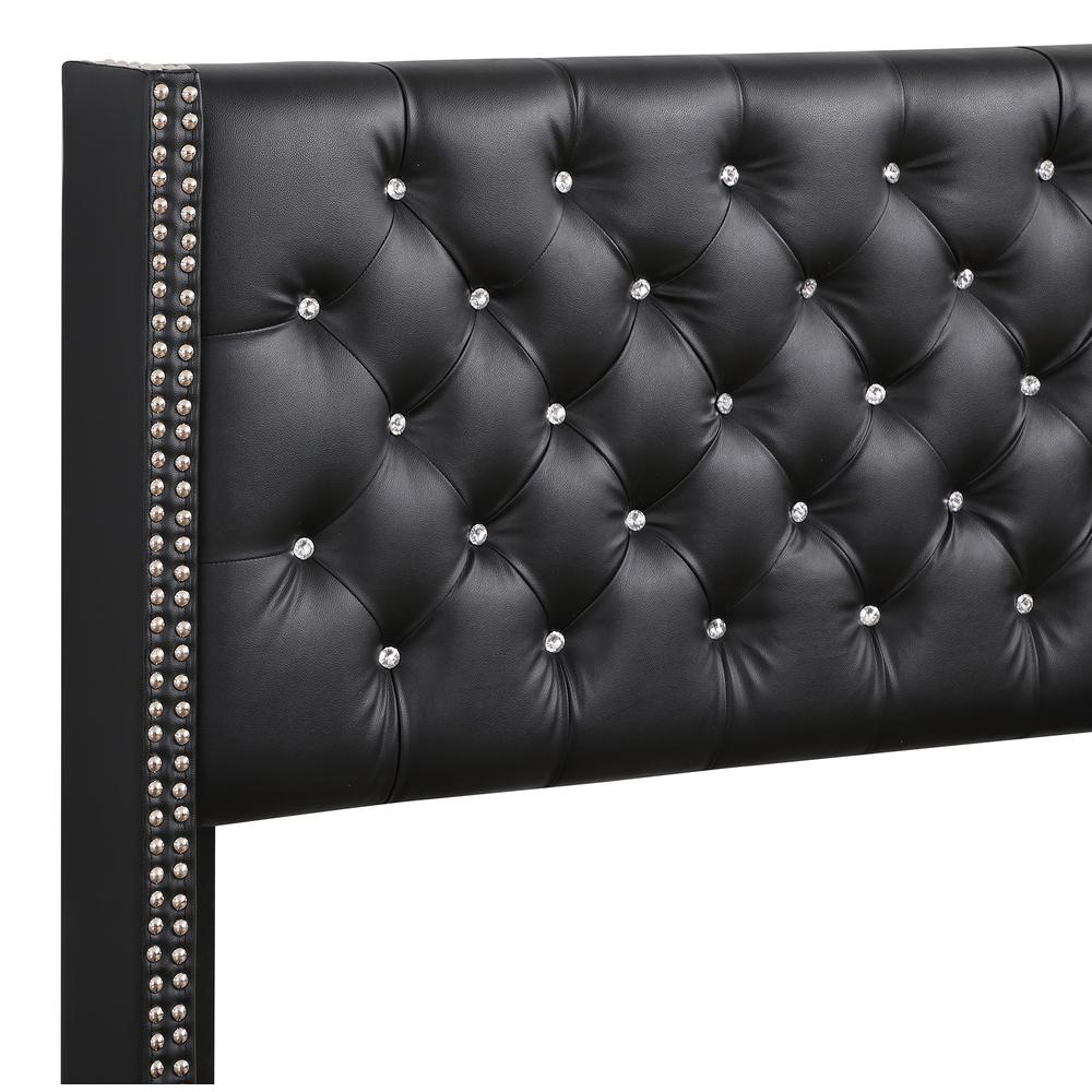 Julie Black Tufted Low Profile King Panel Bed with Faux Leather Cover. Picture 4