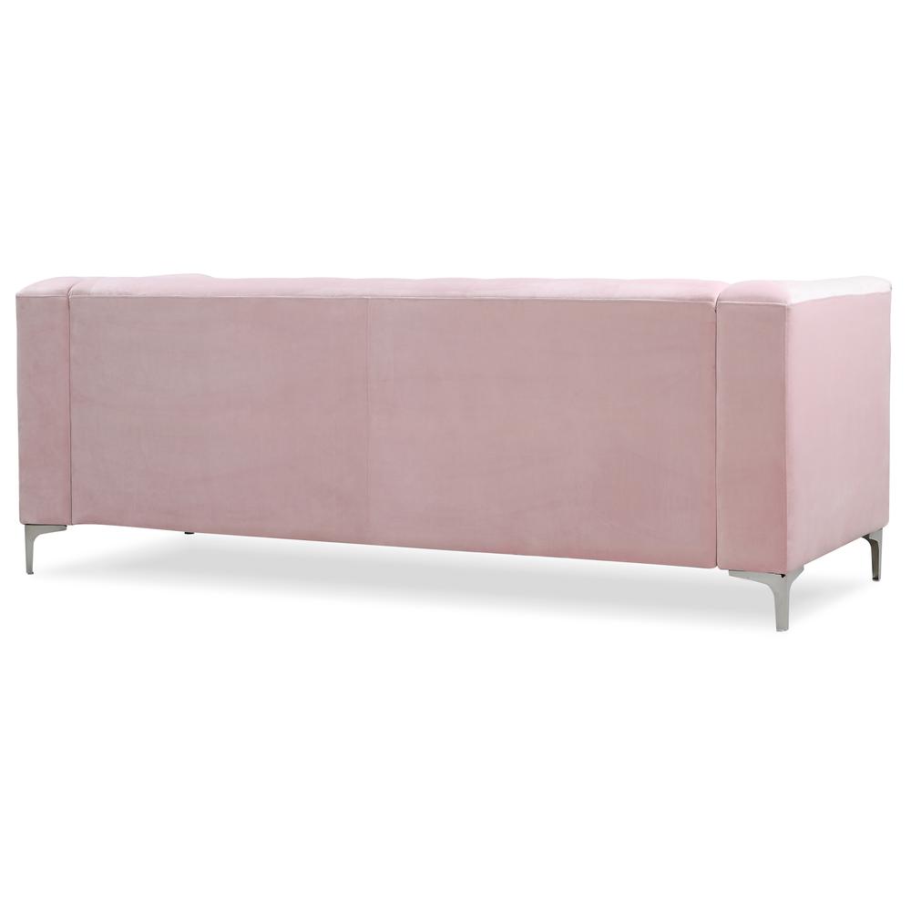 Pompano 83 in. Pink Tufted Velvet Loveseat with 2-Throw Pillow. Picture 4