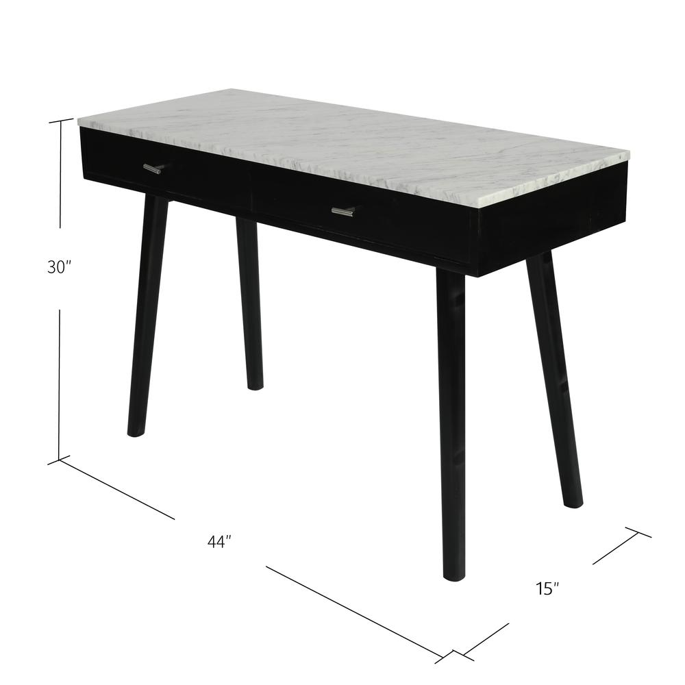 Viola 44" Rectangular White Marble Writing Desk with Black Legs, TBC-4103-PT1636-WHT. Picture 6
