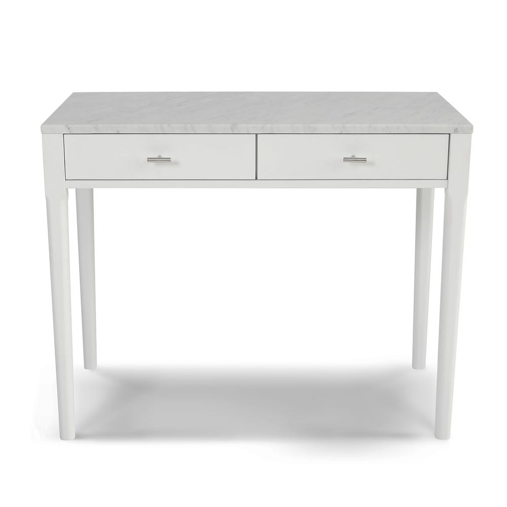 Meno 36" Rectangular Italian Carrara White Marble Console Table with White Legs. Picture 1