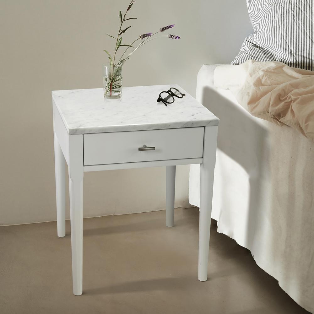 Alto 18" Square Italian Carrara White Marble Side Table with White Legs. Picture 8