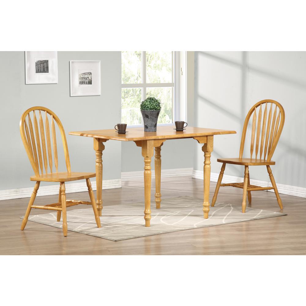 3-Piece Solid Wood Top Light Oak Dining Table Set with Extendable Drop Leaf and Windsor Arrowback Chairs. Picture 7