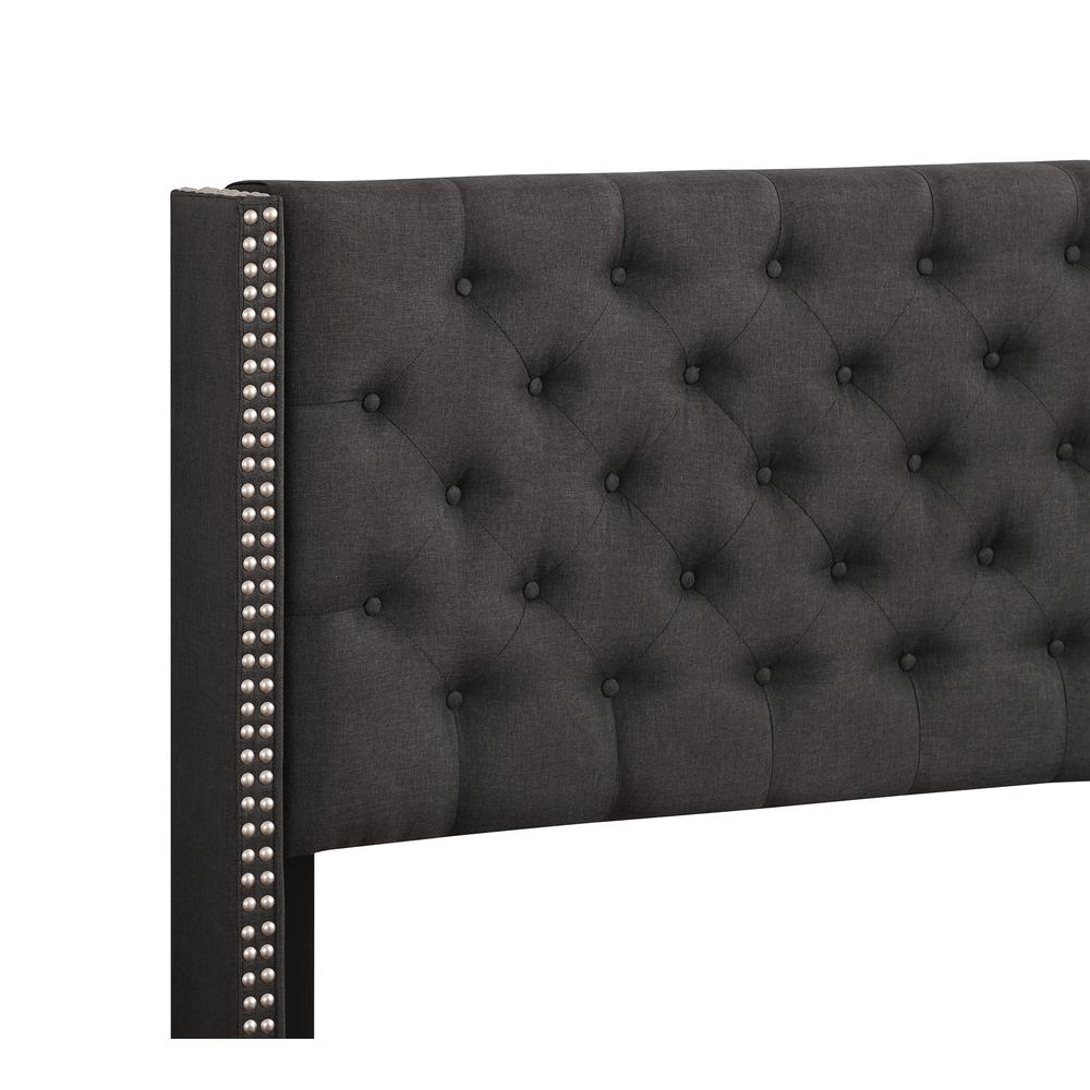 Julie Black Tufted Upholstered Low Profile King Panel Bed with Fabric Cover. Picture 4