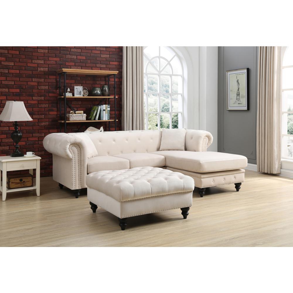 Nola 98 in. Ivory 3-Seater Velvet Sofa with 2-Throw Pillow. Picture 5