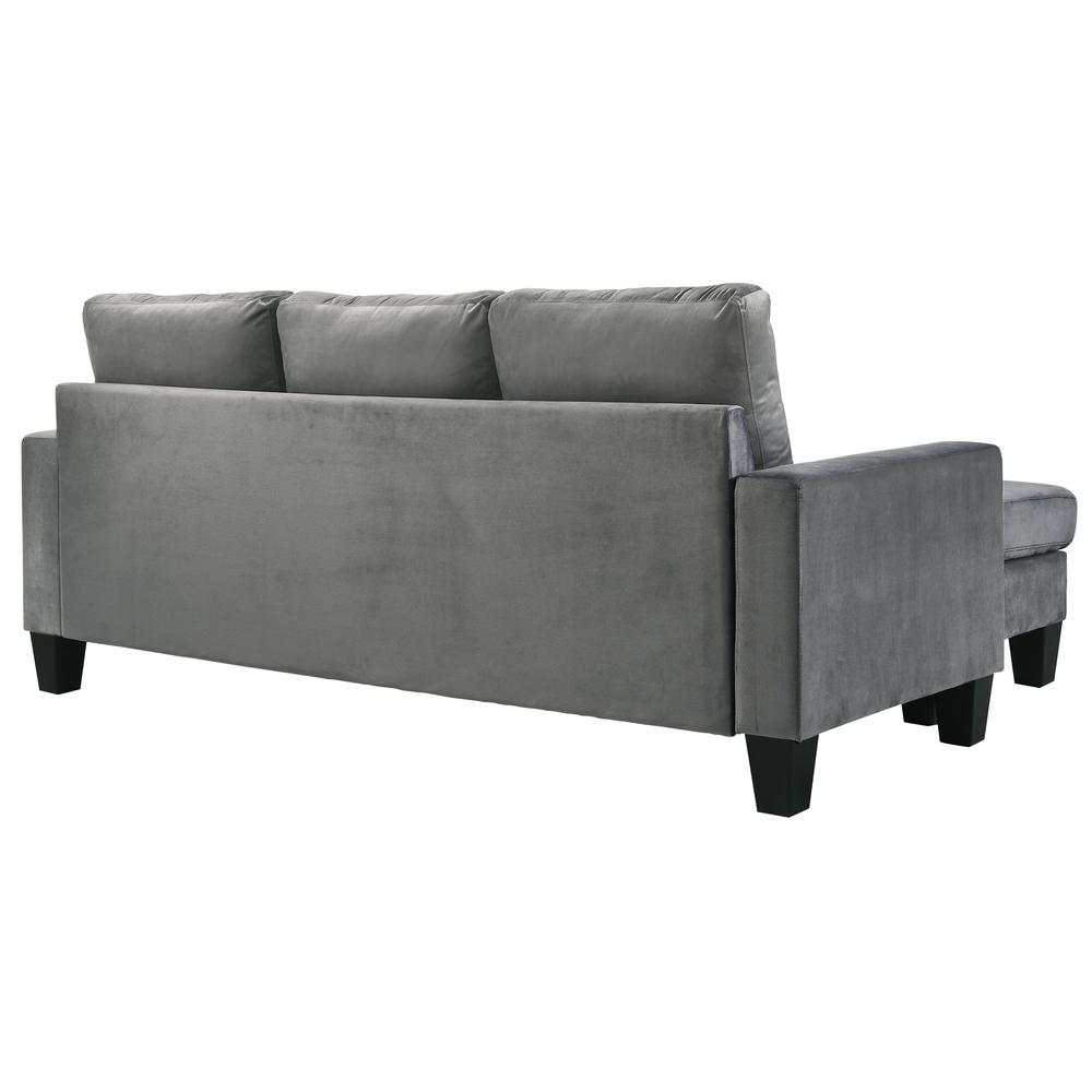 Jessica 77 in. W Flared Arm Velvet L Shaped Sofa in Gray. Picture 4