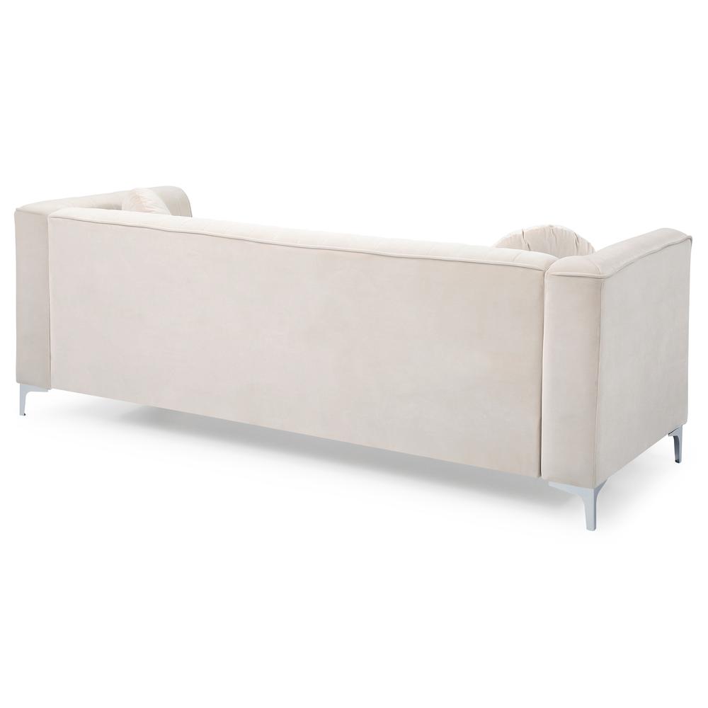 Delray 87 in. Ivory Velvet 2-Seater Sofa with 2-Throw Pillow. Picture 4