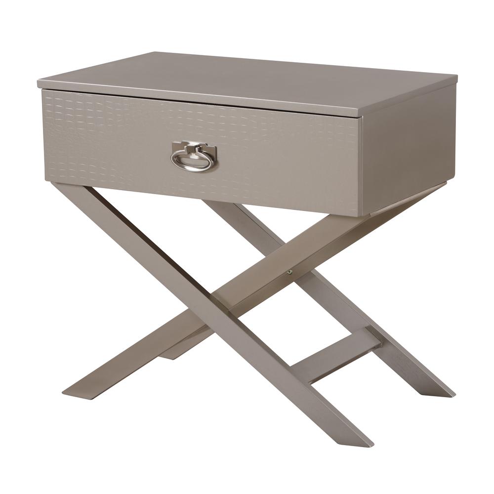 Xavier 1-Drawer Silver Champagne Nightstand (25 in. H x 16 in. W x 27 in. D). Picture 2
