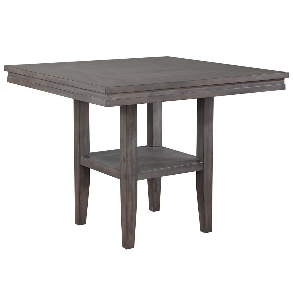 Shades of Gray 45 in. Square Weathered Grey Solid Wood Pub Dining Table with Shelf (Seats 6). Picture 1