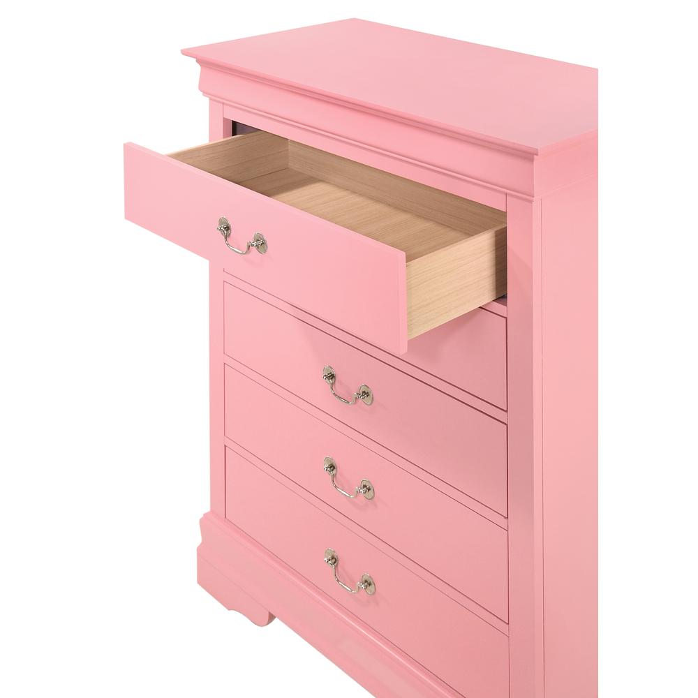 Louis Phillipe II Pink 5 Drawer Chest of Drawers (31 in L. X 16 in W. X 48 in H.). Picture 3