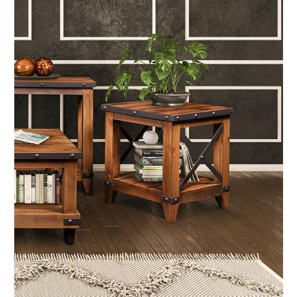 Rustic City 23.5 in. Rustic Natural Oak Square Solid Wood End Table. Picture 7