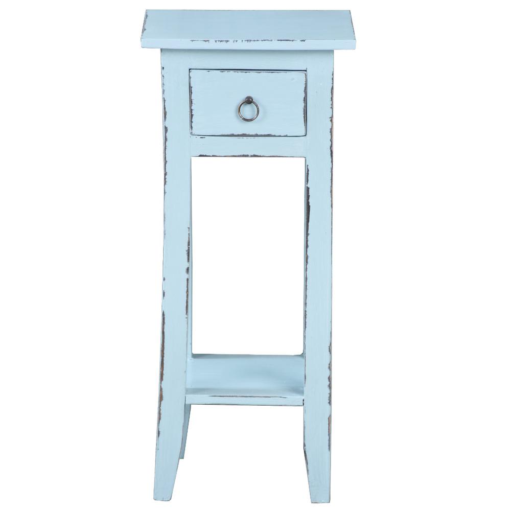Shabby Chic Cottage 11.8 in. Sky Blue Square Solid Wood End Table with 1 Drawer. Picture 1
