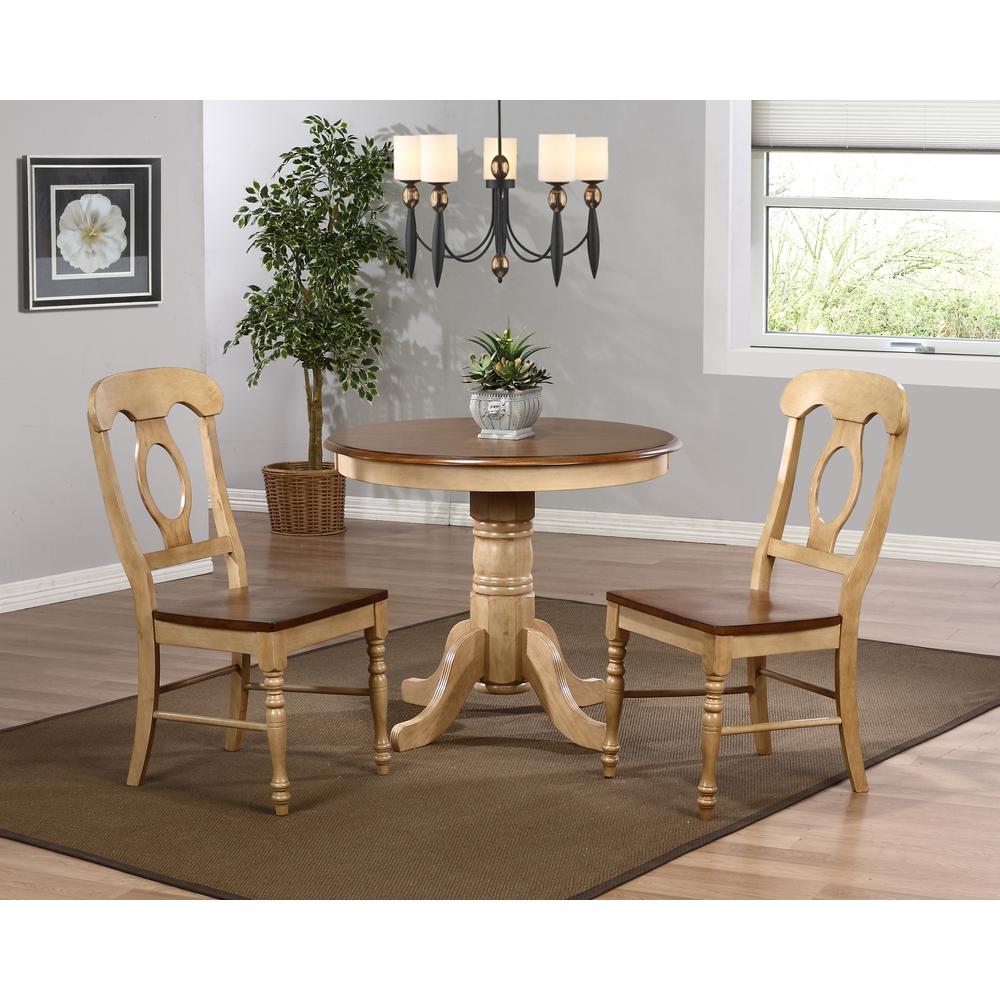 36 in. Round Distressed Two Tone Light Creamy Wheat with Dining Table (Seats 4). Picture 5