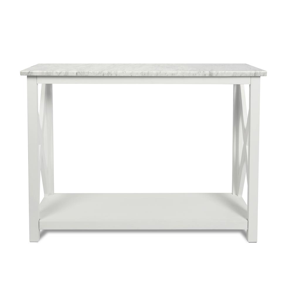 Agatha 39" Rectangular Italian Carrara White Marble Console Table with white color solid wood Legs. Picture 1