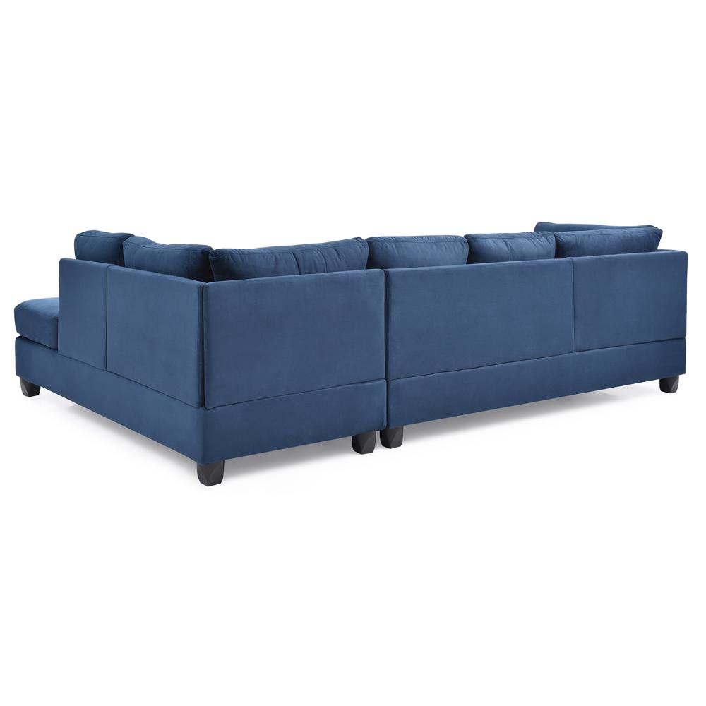 Malone 111 in. Navy Blue Suede 4-Seater Sectional Sofa with 2-Throw Pillow. Picture 3