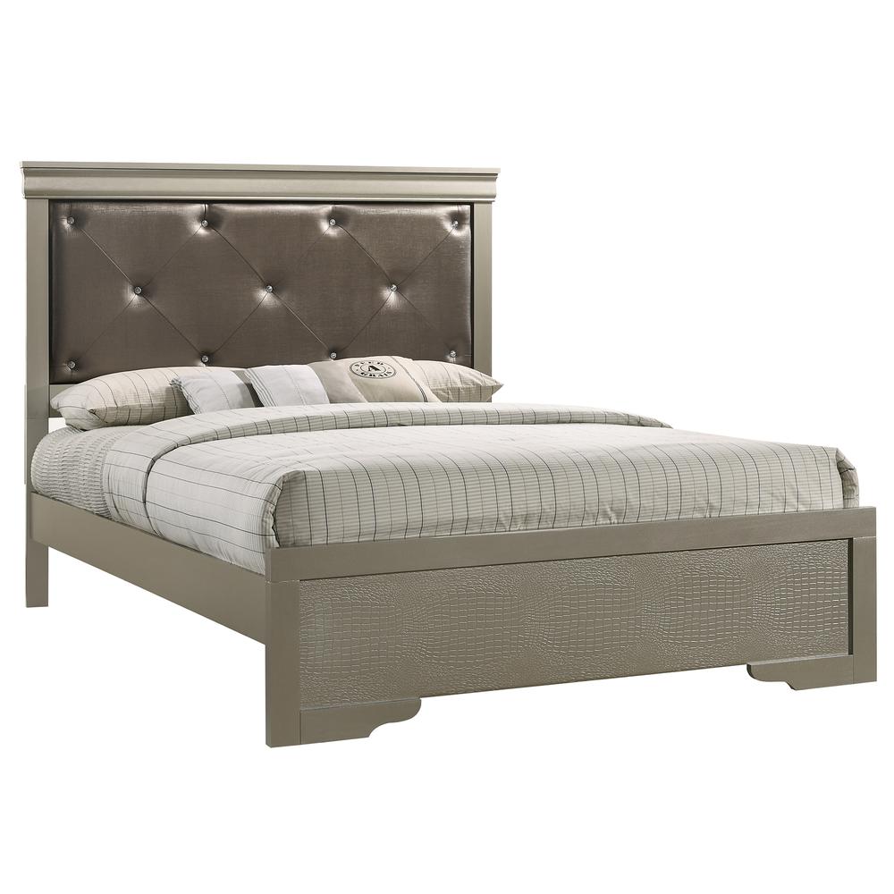 Lorana Silver Champagne and Black Queen Panel Beds, PF-G6500B-QB2. Picture 2