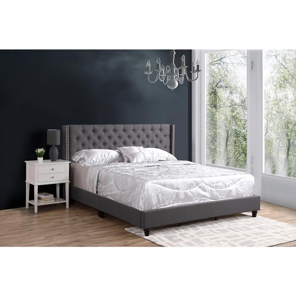 Julie Gray Tufted Upholstered Low Profile King Panel Bed. Picture 7