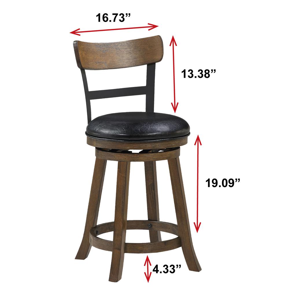 SH 36.5 in. Walnut High Back Wood and Metal 24 in. Bar Stool. Picture 6