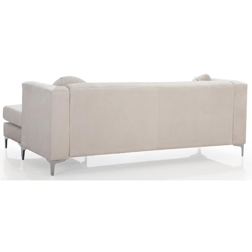 Pompano 83 in. Ivory Tufted Velvet Sectional with 2-Throw Pillow. Picture 3
