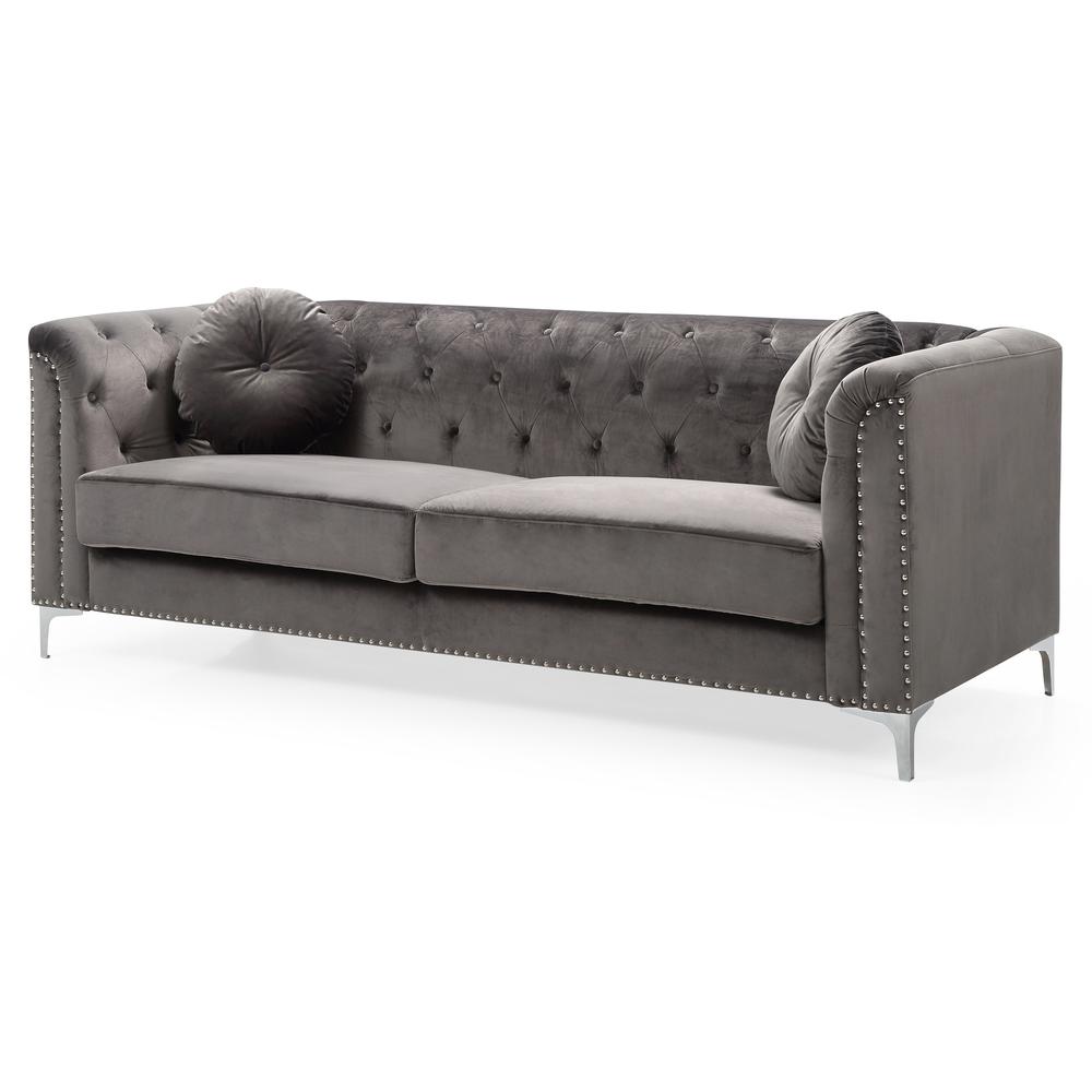 Pompano 83 in. Dark Gray Tufted Velvet Loveseat with 2-Throw Pillow. Picture 1