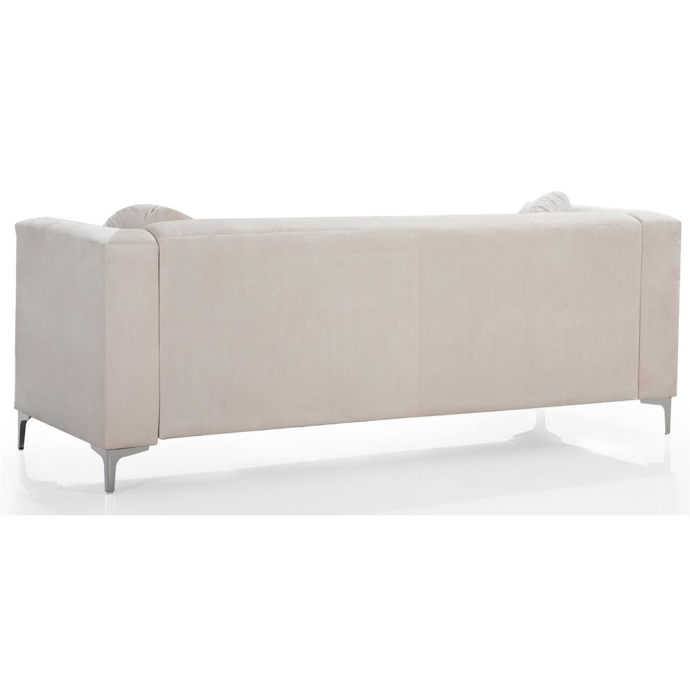 Pompano 83 in. Ivory Tufted Velvet Loveseat with 2-Throw Pillow. Picture 3