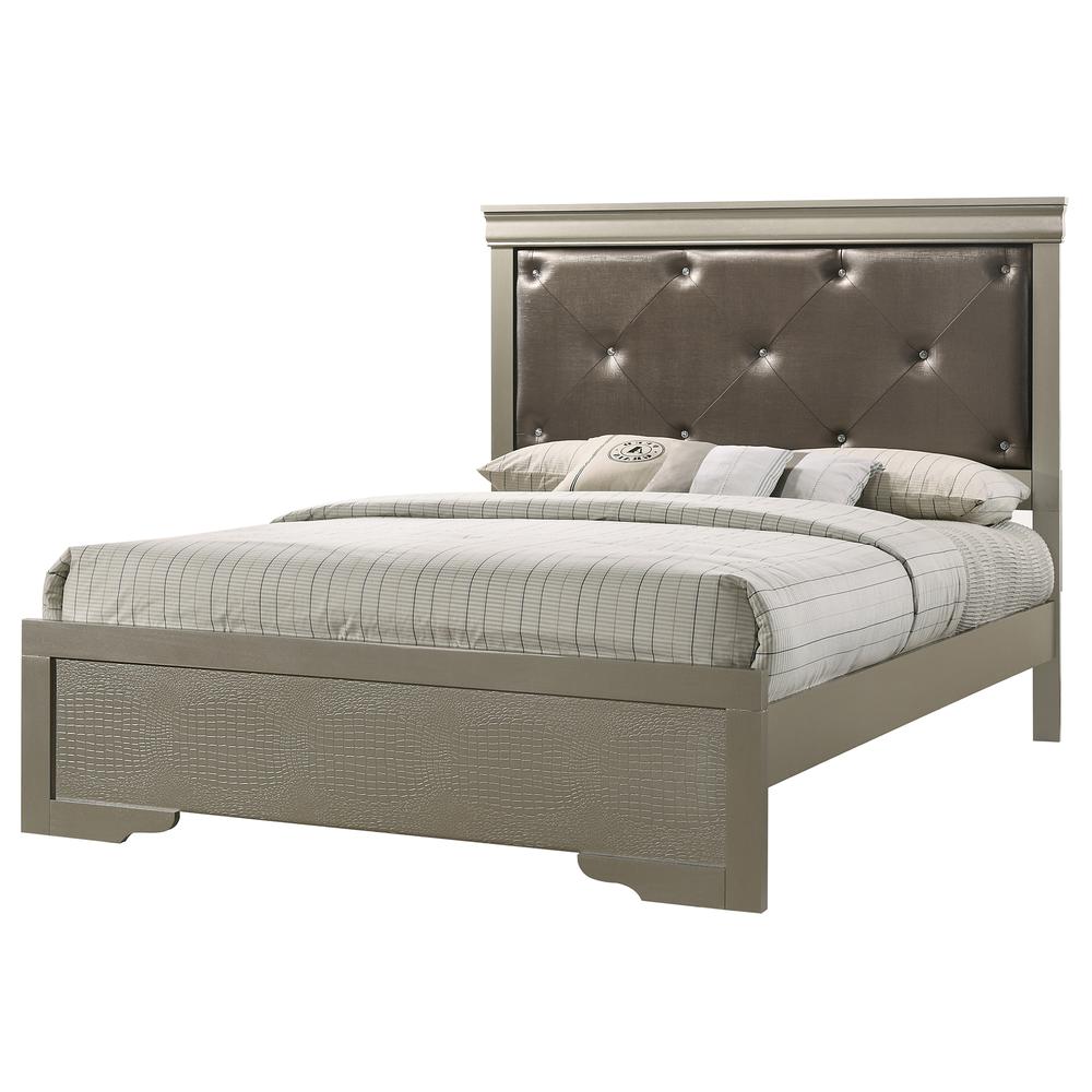 Lorana Silver Champagne and Black Queen Panel Beds, PF-G6500B-QB2. Picture 1
